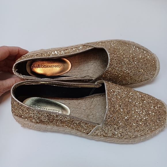 Rebecca Minkoff Espadrilles Gold Glitter Slip On Flats Womens size 8.5 - Picture 6 of 16